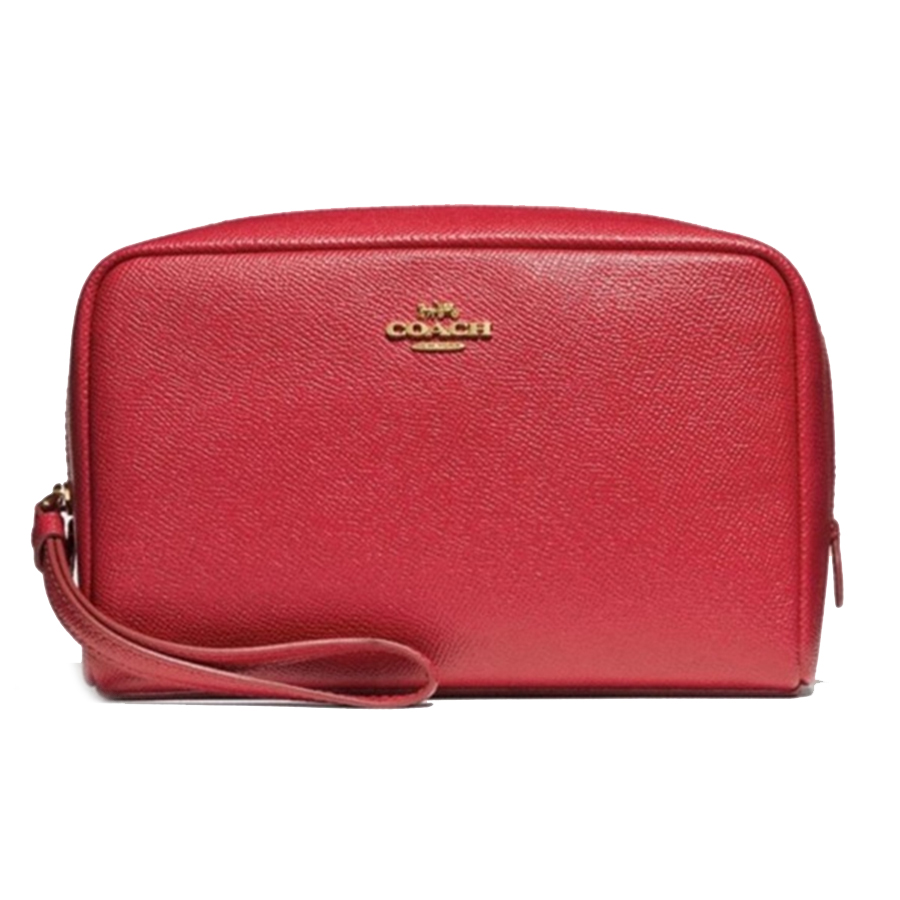 Túi Cầm Tay Nữ Coach F24797 Boxy Leather Cosmetic Case Wristlet In Midnight Màu Đỏ - Duy Hoang