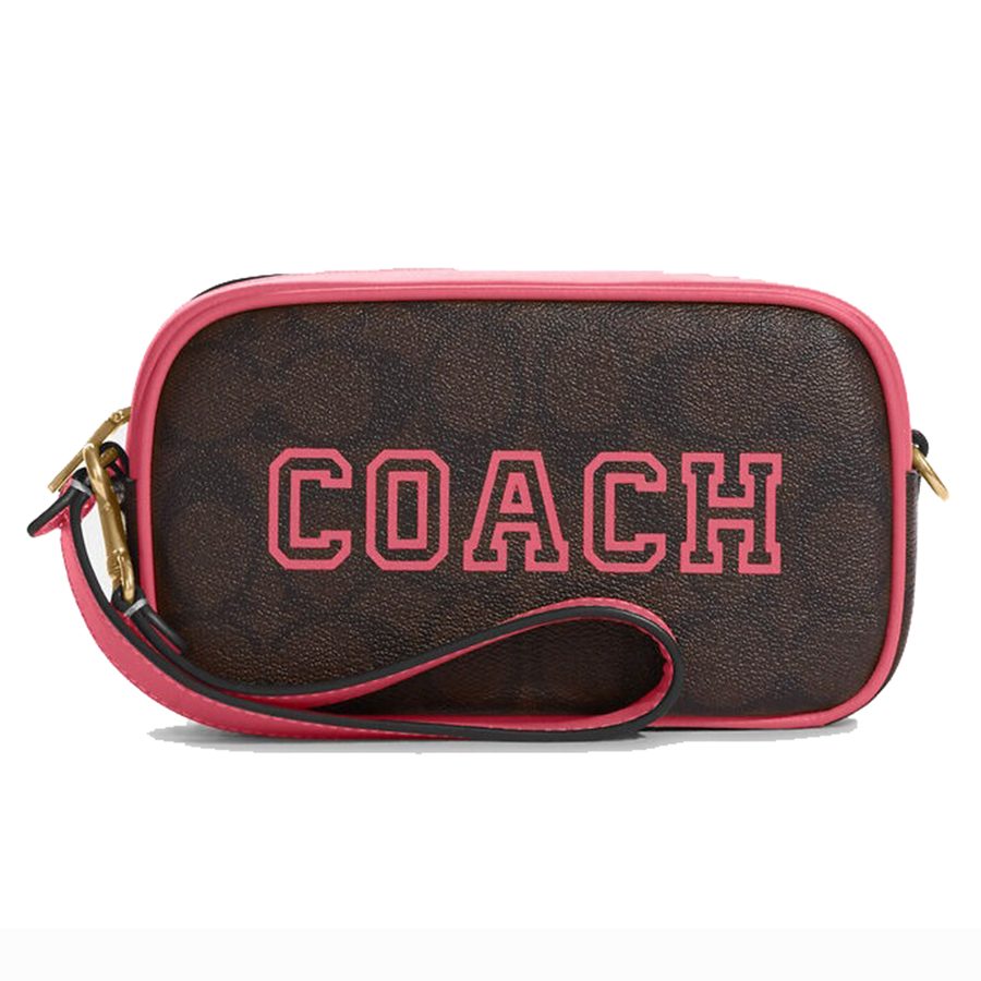 Túi Cầm Tay Coach Jamie Wristlet In Signature Canvas With Varsity Motif Màu Nâu Đỏ - Duy Hoang
