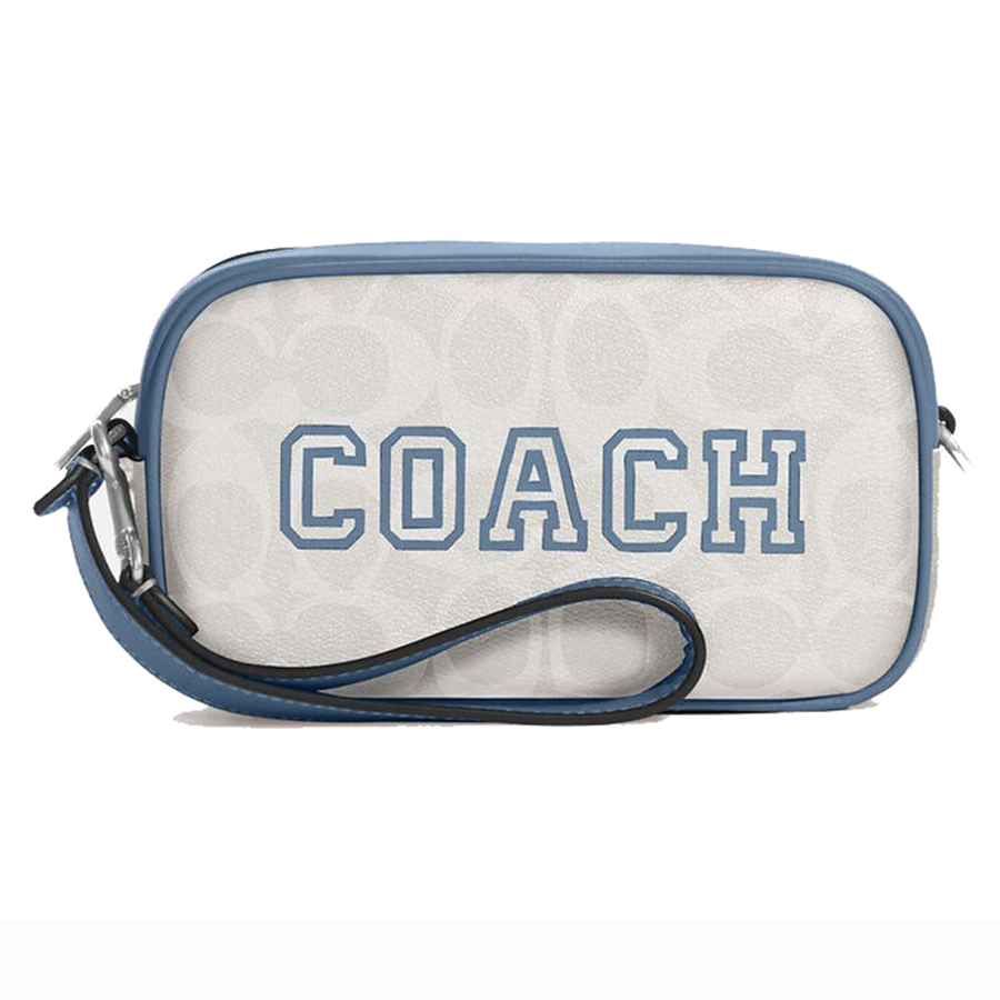 Túi Cầm Tay Coach Jamie Wristlet In Signature Canvas With Varsity Motif Màu Trắng Xanh - Duy Hoang