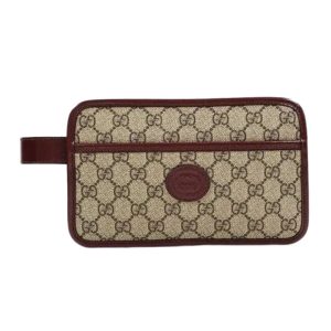 Túi Cầm Tay Nam Gucci GG Leather And Canvas Travel Pouch W/ Interlocking G In Red/Beige Màu Beige Viền Da Đỏ Mận - Duy Hoang