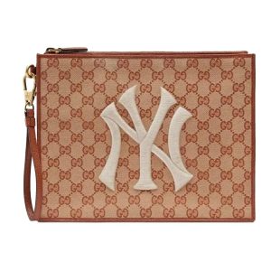 Túi Cầm Tay Unisex Gucci X NY Yankees Patch Classic GG Canvas Clutch 547796 Màu Nâu - Duy Hoang