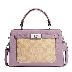 Túi Đeo Chéo Nữ Coach Mini Lane Top Handle In Signature Canvas CC977 Màu Tím/Be - Duy Hoang