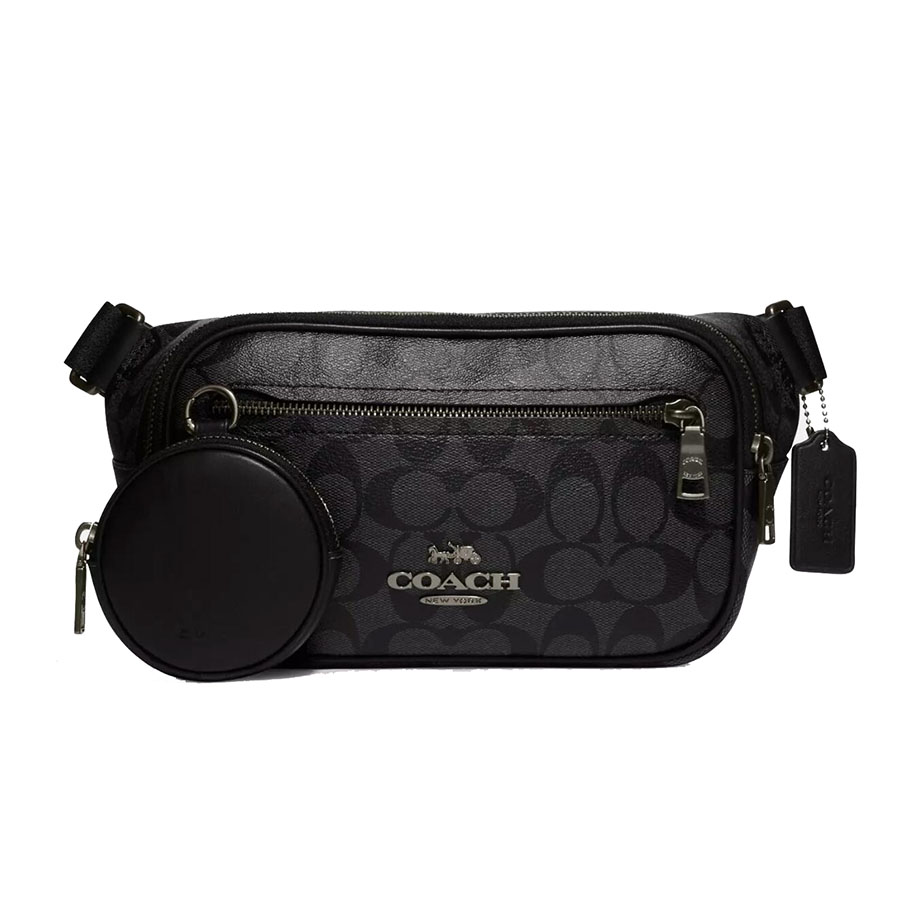 Túi Đeo Chéo Nam Coach Elias Belt Bag In Signature Canvas CZ400 Màu Đen Xám - Duy Hoang