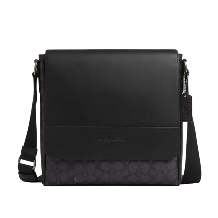 Túi Đeo Chéo Nam Coach Houston Map Bag In Signature Canvas CZ399 Màu Đen - Duy Hoang