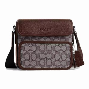 Túi Đeo Chéo Nam Coach Sullivan Flap Crossbody Bag In Signature Jacquard Silver/Oak/Maple CT834 Màu Nâu Xám - Duy Hoang