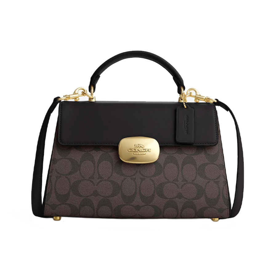 Túi Đeo Chéo Nữ Coach ELiza Satchel Signature Top Handle Bag CP007 Màu Đen Phối Nâu - Duy Hoang