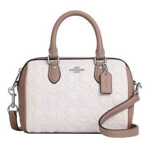 Túi Đeo Chéo Nữ Coach Mini Rowan Crossbody Bag In Blocked Signature Leather CY744 Màu Nâu Trắng - Duy Hoang