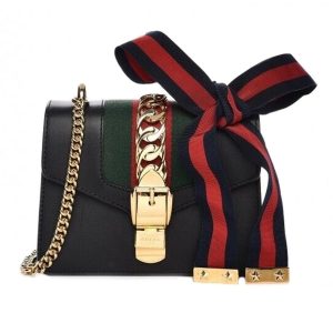 Túi Đeo Chéo Nữ Gucci Black Leather Sylvie Chain Shoulder Bag Màu Đen - Duy Hoang