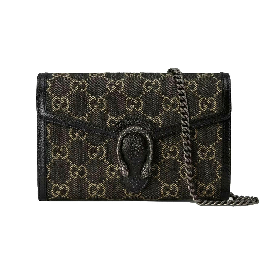 Túi Đeo Chéo Nữ Gucci Dionysus GG Denim Jacquard Mini Chain Bag Black Ivory Màu Đen - Duy Hoang