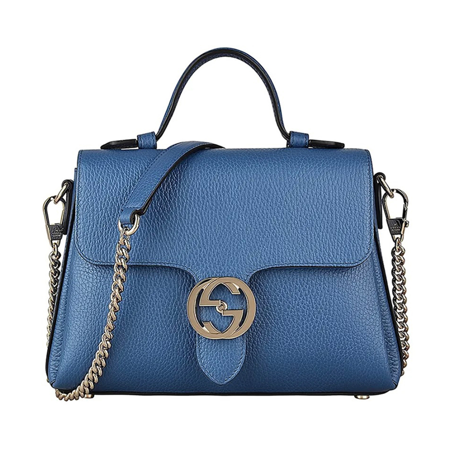 Túi Đeo Chéo Nữ Gucci GG Interlocking Calfskin Bag Size 26 Màu Xanh - Duy Hoang