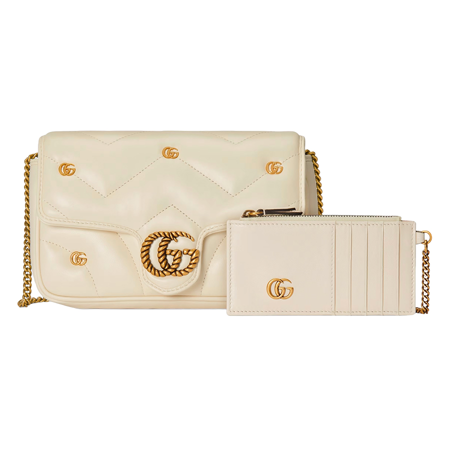 Túi Đeo Chéo Nữ Gucci GG Marmont Mini Shoulder Bag Màu Trắng Kem (Kèm Ví Đựng Thẻ) - Duy Hoang