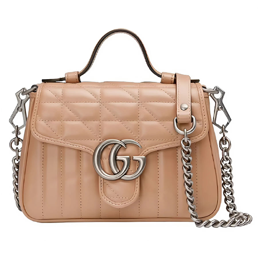 Túi Đeo Chéo Nữ Gucci GG Marmont Mini Top Handle Rose Beige Leather Crossbody Bag 583571 UM8AN 2754 Màu Nâu - Duy Hoang