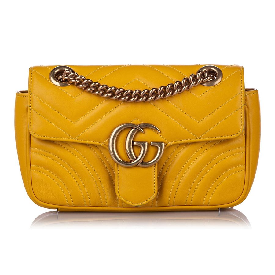 Túi Đeo Chéo Nữ Gucci GG Marmont QuiltedLeather Mini Crossbody Bag Màu Vàng - Duy Hoang
