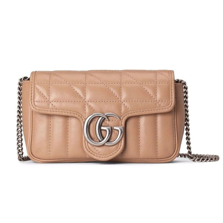 Túi Đeo Chéo Nữ Gucci GG Marmont Super Mini Matelasse Leather 476433DTD5N Màu Be Đậm - Duy Hoang