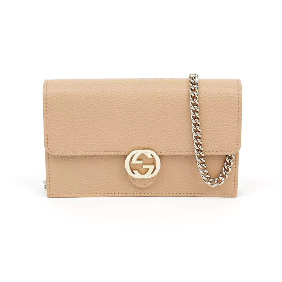 Túi Đeo Chéo Nữ Gucci Interlocking Chain Wallet Crossbody Bag Màu Be - Duy Hoang