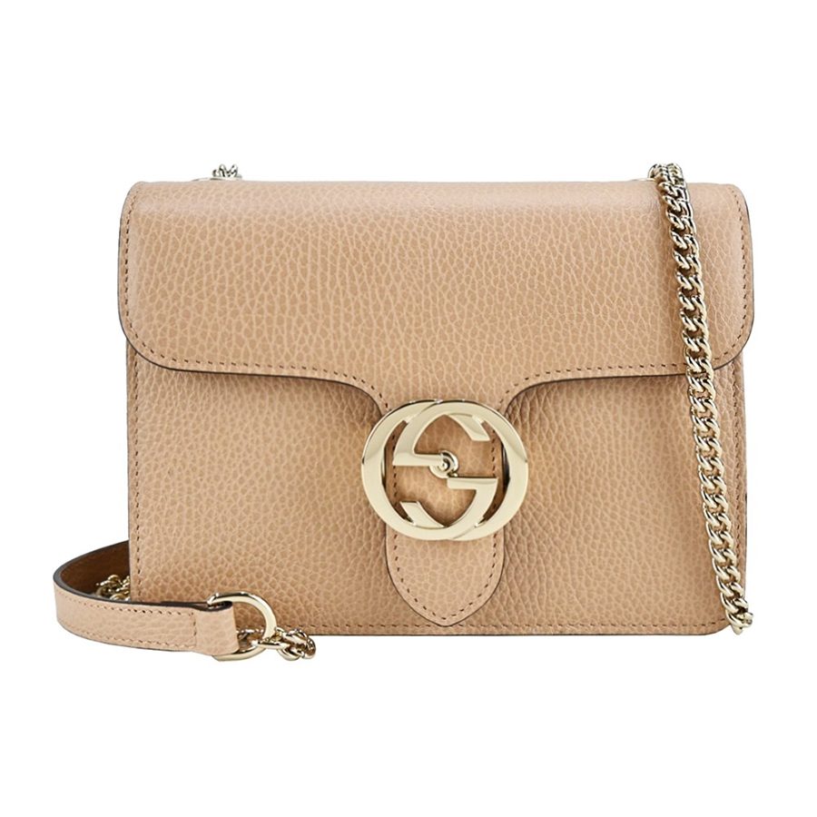 Túi Đeo Chéo Nữ Gucci Interlocking Leather Chain Crossbody Bag Màu Camel - Duy Hoang
