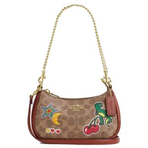 Túi Đeo Vai Nữ Coach Teri Mini Crossbody Bag In Signature Canvas With Sticker Print Im/Tan Multi CW321 Màu Nâu Be - Duy Hoang
