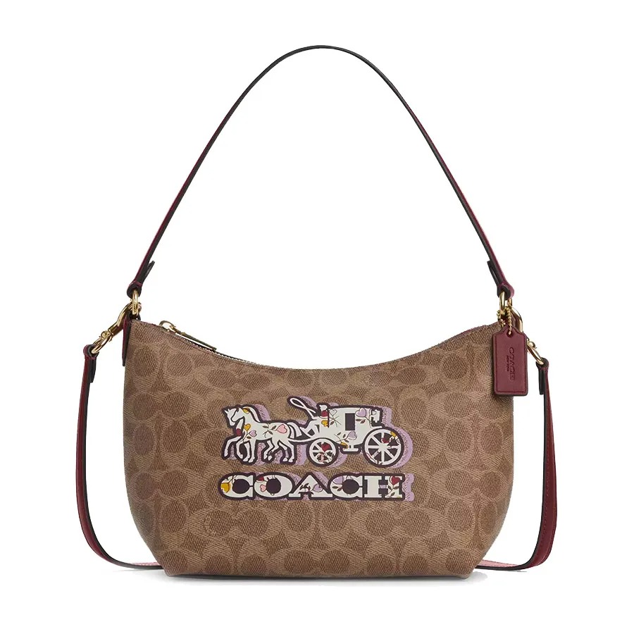 Túi Đeo Vai Nữ Coach Zip Top Shoulder Bag In Signature Canvas With Horse And Carriage Print CX588 Màu Be - Duy Hoang