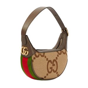 Túi Đeo Vai Nữ Gucci Ophidia Jumbo GG Half Moon Mini Hobo Bag Camel/Ebony Màu Nâu Be - Duy Hoang