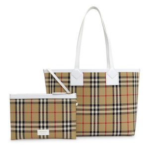 Túi Tote Nữ Burberry SM London Vintage Check Pattern Bag 8072331 Màu Beige - Duy Hoang