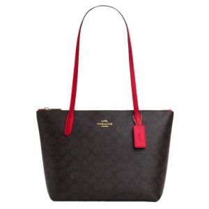 Túi Tote Nữ Coach Fiona Zip Tote Bag In Signature Canvas CX611 Màu Đỏ Đen - Duy Hoang