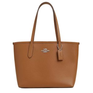 Túi Tote Nữ Coach Small City CT859 Silver/Light Saddle Màu Nâu - Duy Hoang