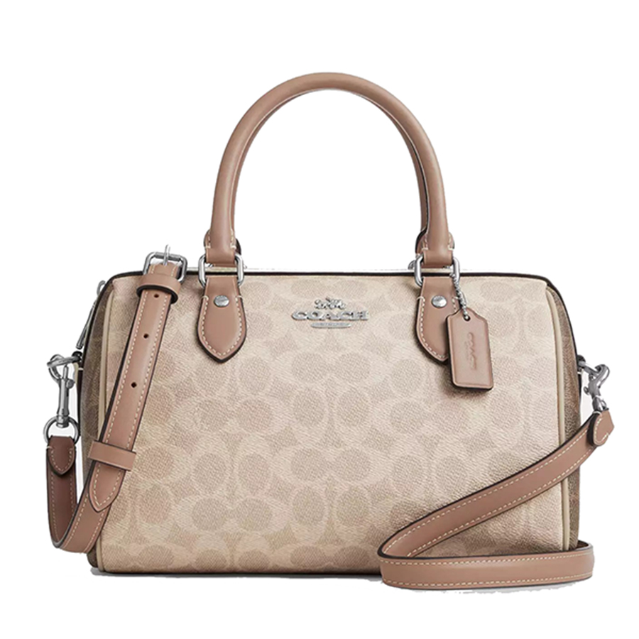 Túi Xách Nữ Coach Rowan Satchel Bag In Blocked Signature Canvas Silver/Sand/Taupe Multi CW377 Màu Be Nâu - Duy Hoang