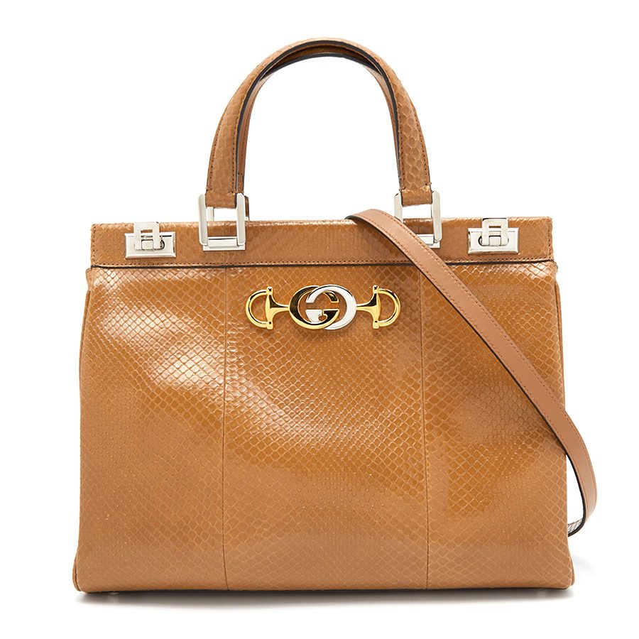 Túi Xách Nữ Gucci Light Brown Python Leather Zumi Tote Bag Màu Nâu Nhạt - Duy Hoang