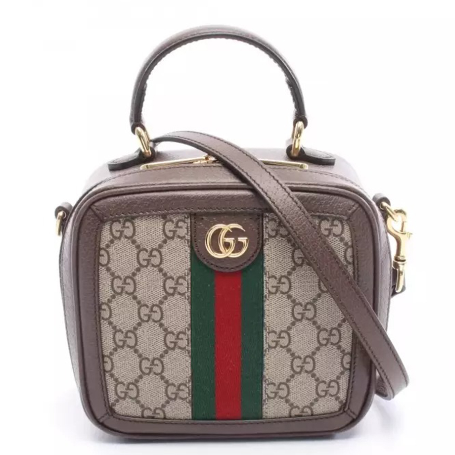 Túi Xách Nữ Gucci Ophidia Zip Around Top Handle Bag GG Coated Canvas With Leather Mini Satchel Màu Be Nâu - Duy Hoang