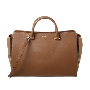 Túi Xách Tay Nữ Burberry Banwell Medium Leather & Check Canvas Satchel Màu Nâu - Duy Hoang