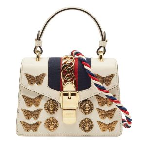 Túi Xách Tay Nữ Gucci Beige Leather Mini Sylvie Animal Stud Embellished Top Handle Bag Màu Be - Duy Hoang