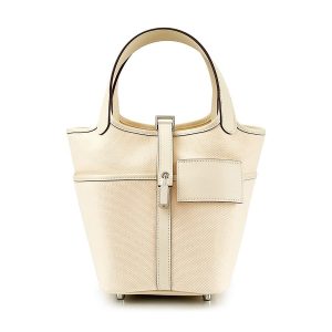 Túi Xách Tay Nữ Hermès Nata Swift Toile Goeland Cargo Picotin Lock 18 Màu Kem - Duy Hoang