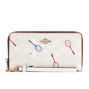 Ví Nữ Coach Long Zip Around Wallet In Signature Canvas C8385 Màu Trắng - Duy Hoang