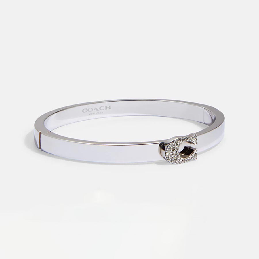 Vòng Đeo Tay Coach Pave Signature Hinged Bangle 91428 Màu Bạc - Duy Hoang