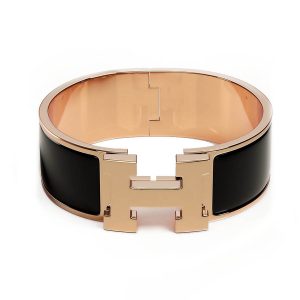 Vòng Đeo Tay Hermès Clic Clac H Bracelet Màu Đen - Vàng Hồng - Duy Hoang