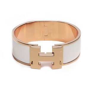 Vòng Đeo Tay Hermès Clic Clac H Bracelet Màu Trắng - Vàng Hồng - Duy Hoang