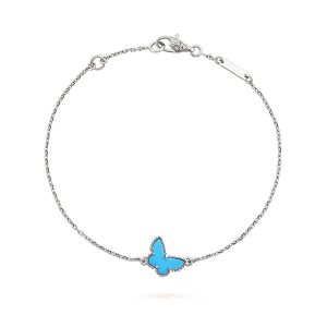 Vòng Đeo Tay Jewery Luxury Alhambra Butterfly Turquoise Gold 18k White Gold Bản 9mm Màu Vàng Trắng - Duy Hoang