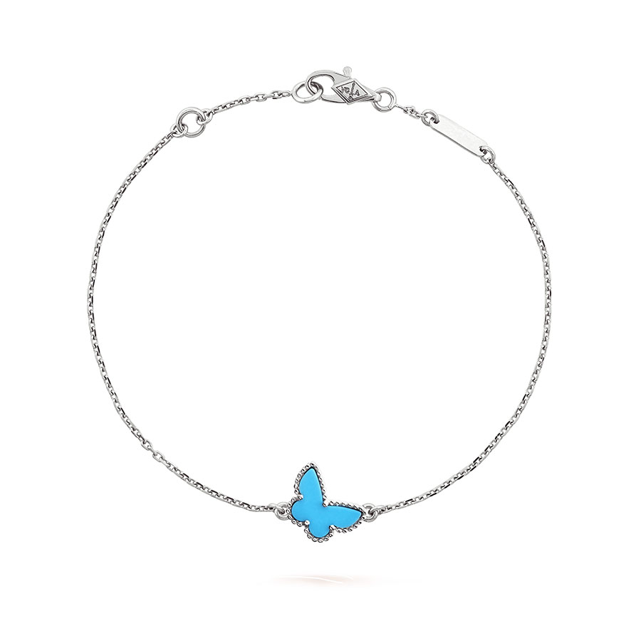 Vòng Đeo Tay Jewery Luxury Alhambra Butterfly Turquoise Gold 18k White Gold Bản 9mm Màu Vàng Trắng - Duy Hoang