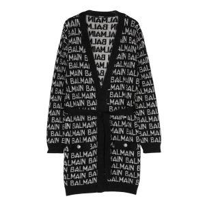 Áo Cardigan Nữ Balmain Black With All Over Logo Printed BT9A00 W0023/930AG Màu Đen - Duy Hoang