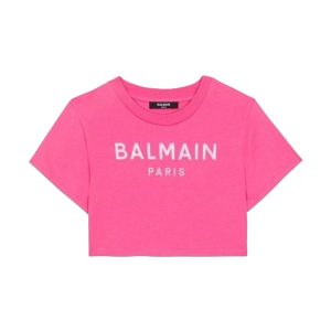 Áo Croptop Trẻ Em Balmain Logo Fuchsia Tshirt BW8A61 Z0082 50VRS Màu Hồng Đậm Size 12 - Duy Hoang