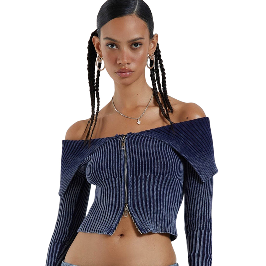 Áo Jaded London Tribeca Ribbed Off The Shoulder Knit WH2599 Màu Xanh Navy Size XS - Duy Hoang