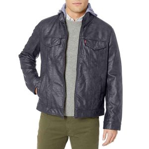 Áo Khoác Da Nam Levi's Buffed Cow Faux Leather Stand Collar Trucker With Hood Màu Đen - Duy Hoang