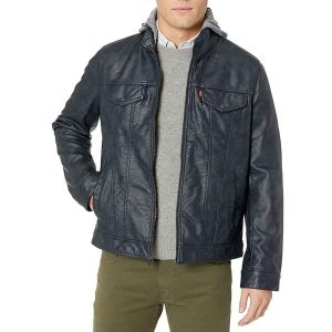 Áo Khoác Da Nam Levi's Buffed Cow Faux Leather Stand Collar Trucker With Hood Màu Xanh Navy - Duy Hoang