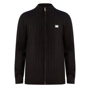 Áo Khoác Len Nam Karl Lagerfeld Men's Full Zip Cable Knit Sweater S4394 - BLK Màu Đen Size S - Duy Hoang