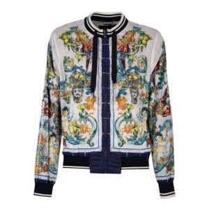 Áo Khoác Nam Dolce & Gabbana D&G Majolica Baroque Printed Nylon Bomber Blue White G9LI4T HPM17 Phối Màu Size 48 - Duy Hoang