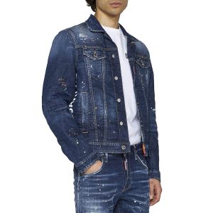 Áo Khoác Jean Nam Dsquared2 Denim Blue Splatter Pattern Jacket Màu Xanh Đậm Size 44 - Duy Hoang
