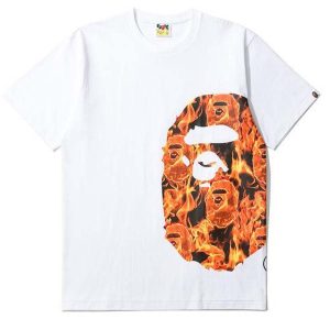 Áo Phông Bape Flame Side Big Ape Head Tee Màu Trắng Họa Tiết Cam - Duy Hoang