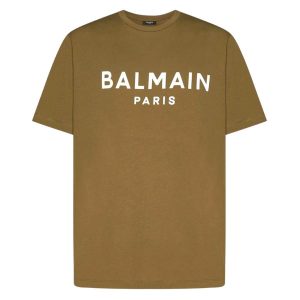 Áo Phông Nam Balmain Logo Printed Khaki Tshirt AH1EG000BB73 UEG Màu Xanh Kaki Size M - Duy Hoang