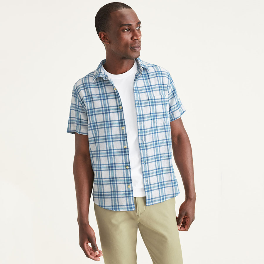 Áo Sơ Mi Cộc Tay Dockers Men's Supreme Flex Short Sleeve Button Down Shirt Màu Trắng Xanh - Duy Hoang