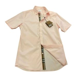 Áo Sơ Mi Cộc Tay Nam Burberry Cotton Shirt Màu Hồng Nhạt Size XS - Duy Hoang